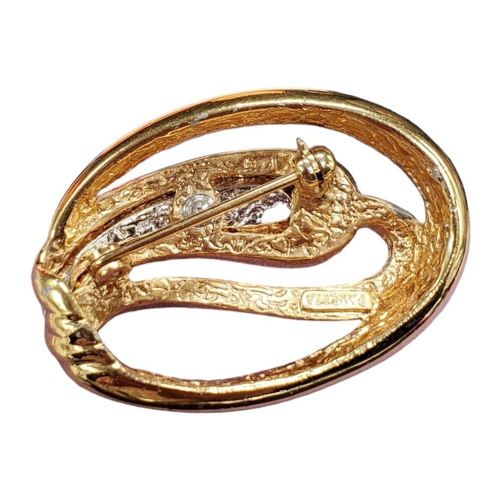 Vtg Signed Panetta Pavé Brooch Pin Swirl Gold Tone Rhinestone Statement As-Is - Picture 9 of 12